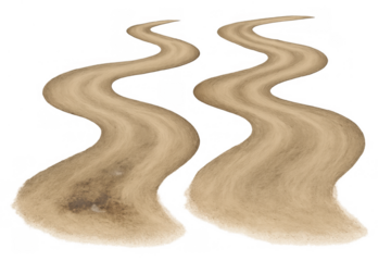 Two winding dirt roads or dusty paths illustrating options, journeys, or directions on a transparent background
