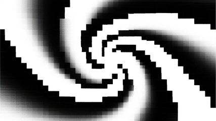 Fototapeta premium Black and white pixelated spiral pattern with smooth gradient transitions