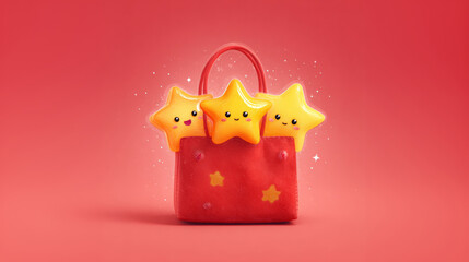 3D cute yellow stars on red handbag for christmas shopping wallpaper