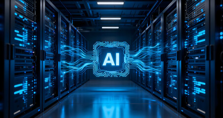 AI Microchip in Futuristic Data Center