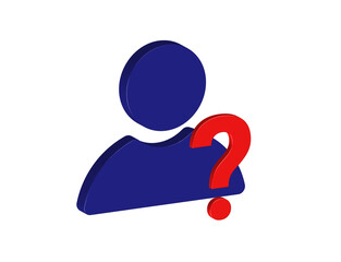 Simple 3D illustration of a person avatar icon with a question mark