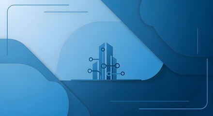 Dynamic blue abstract background with modern city skyline featuring digital network connections, symbolizing smart urban technology and future development