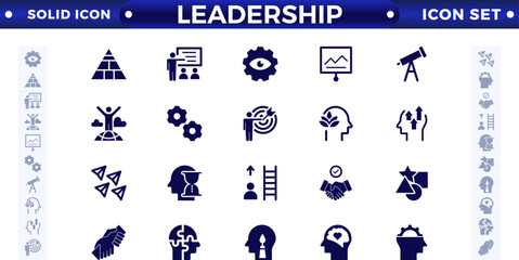 Leadership solid Icons set. Vector illustration in modern solid style of management icons: leader, delegation, control, responsibility, and more. Pictograms and infographics.