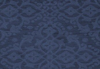 Detailed blue damask pattern with intricate floral and geometric motifs.