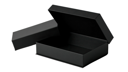 Black box, lid slightly open, blank and modern design