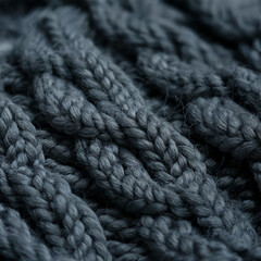 La textura del invierno: Un close-up del punto de cable de una manta o su&eacute;ter de lana gris