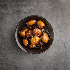 Korean braised baby potatoes with soy glaze, Gamja Jorim, top view
