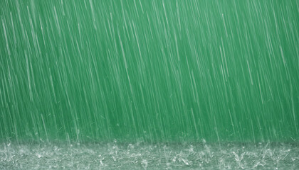 A captivating image of rain falling against a vibrant green backdrop, symbolizing nature's beauty and the power of the elements.