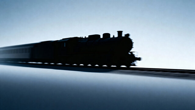 Silhouette of a steam locomotive moving on railway tracks against a clear sky - Powered by Adobe