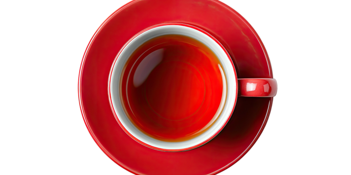 Red cup of tea, top view