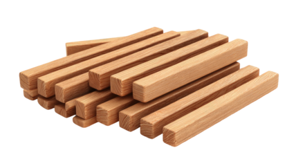 Piled, rectangular, smooth wooden blocks on black