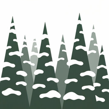 Bosque de Invierno Minimalista: Ilustraci&oacute;n de pinos en capas de color con nieve para dise&ntilde;o plano
