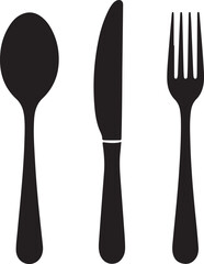 MobSpoon, knife, fork icon set, Dining silverware Silhouette