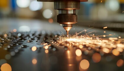 laser machine worker cutting metal with sparks