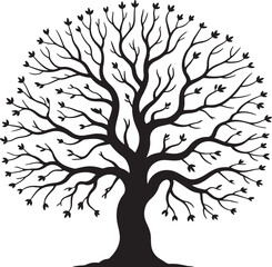 Stylized tree silhouette with detailed branches and small leaves