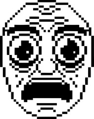Fototapeta premium Pixelated scared face screaming black and white 8 bit shocked expression, anxiety, fear, retro digital emotion, video game art
