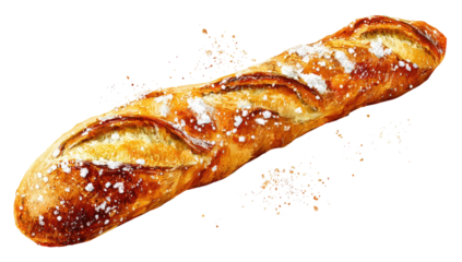 Golden crusty loaf, powdered, cut. Delicious