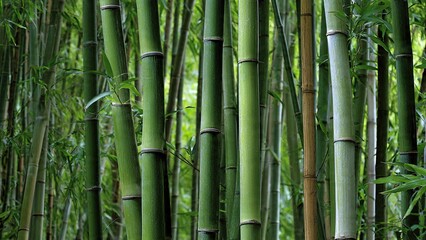 Fototapeta premium Close up of bamboo stalks in a dense forest environment generative ai
