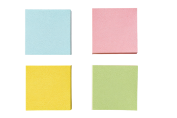Four pastel square paper notes on black background