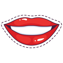 Pixel Art Open Mouth With Red Lipstick And White Teeth Showing A Big Smile On A Transparent Background