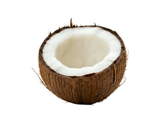 Fresh Half Coconut with Brown Shell and White Meat Isolated on White Background
