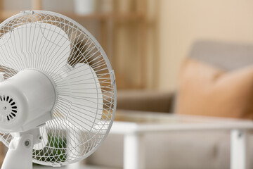 Electric fan in living room, closeup