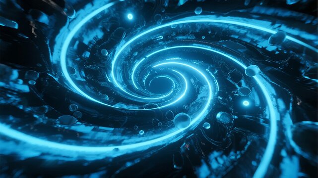Abstract blue spiral with glowing energy patterns and swirling light effects