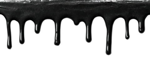 Oozy black liquid drips down, isolated on black