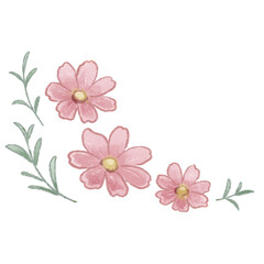 A soft colored pencil-style illustration of autumn pink cosmos　ふんわり色鉛筆タッチで描いた、秋らしいピンクのコスモスのイラスト