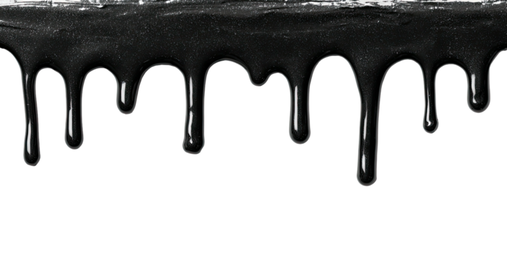 Oozy black liquid drips down, isolated on black