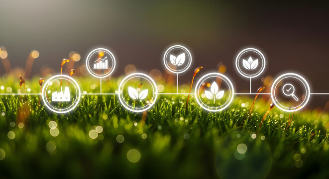 Digital icons representing sustainable agriculture and technology - Powered by Adobe