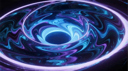 Abstract swirling vortex with blue and purple hues, glowing edges, and a central dark core