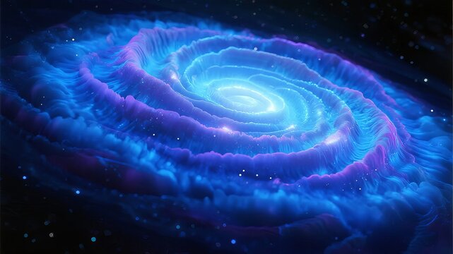 Spiral galaxy with glowing blue and purple nebula in deep space