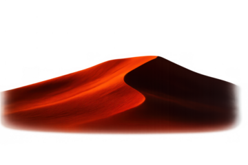 Desert sand dune with vibrant orange and red colors, light and shadow contrast, natural landscape on transparent background