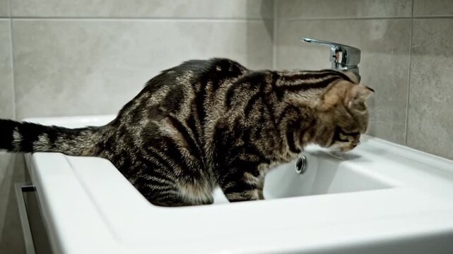 Thirsty Cat in Sink Funny Feline Drinking Water