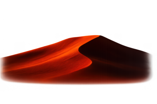Desert sand dune with vibrant orange and red colors, light and shadow contrast, natural landscape on transparent background