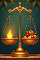 AI Generative. Golden Scales of Wealth and Health: Balancing Investment, Nutrition, and Prosperity. 2