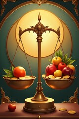AI Generative. Golden Scales of Wealth and Health: Balancing Investment, Nutrition, and Prosperity. 1