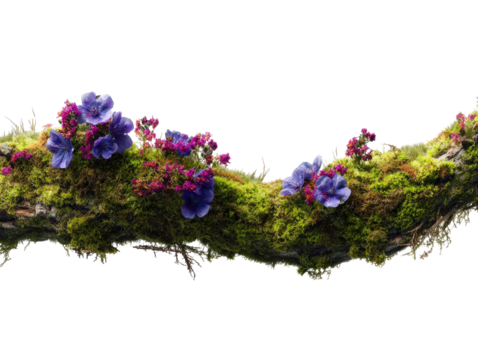 Mossy branch blooms with purple and pink floral life