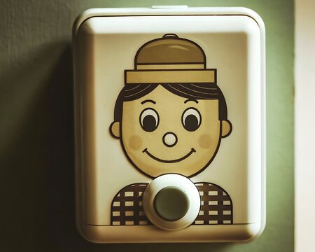 Retro cartoon boy displayed on vintage electronic device screen
