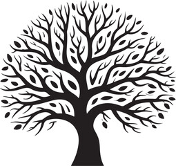 Obraz premium Stylized tree silhouette with lush branches and leaves on white