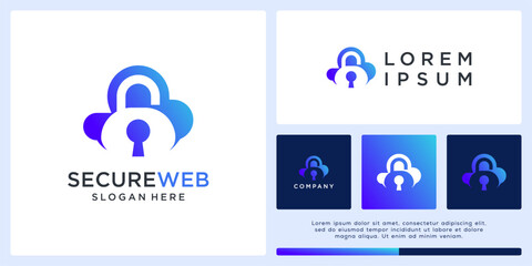 Naklejka premium Secure web cloud logo design with padlock