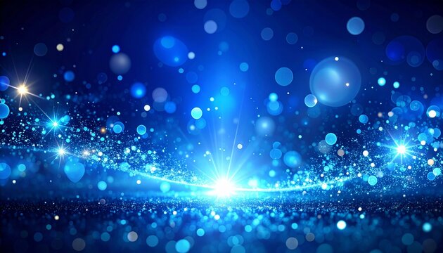 Vibrant blue bokeh lights and sparkling particles create a stunning futuristic backdrop, ideal for technology, science, or magical themes in your creative projects