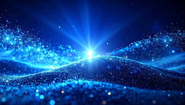 Shimmering blue landscape with starburst lighting, perfect for technology, science, or innovative concepts, a vibrant and dynamic background for creative projects