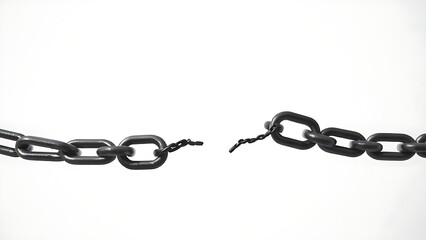 Fototapeta premium disconnection. Broken chain with separated links floating, symbolic freedom with dramatic side lighting. wellbeing guides, coaching materials, designed for coaching and self-improvement content.