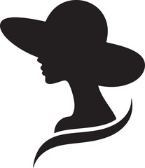Silhouette of woman in wide brim hat white background