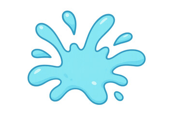 Blue cartoon water splash with droplets illustrating clean liquid, wet element, and refreshment on transparent background