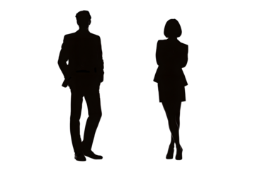 Silhouettes of business people on a transparent background. Business, economy, time, society, health, relationships. For designers, marketers, IT professionals. Popular image, illustration.