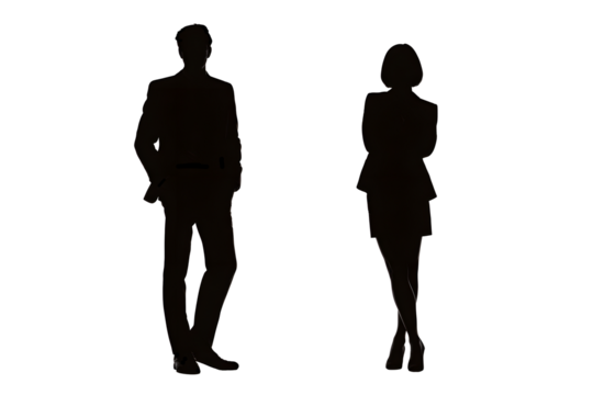 Silhouettes of business people on a transparent background. Business, economy, time, society, health, relationships. For designers, marketers, IT professionals. Popular image, illustration.