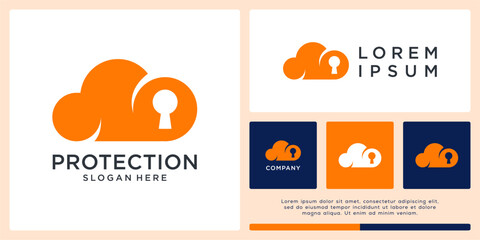 Protection cloud logo design with key hole